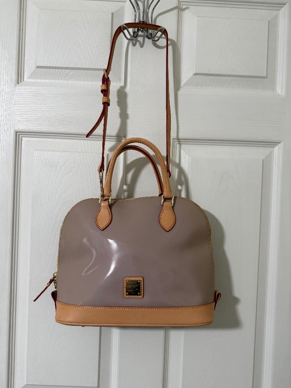 Rooney & Bourke Darcy Beige Patent Leather Satchel Bag